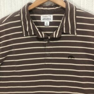 Roots 73 Athletics Mens Large Brown Striped Cotton‎ Short Sleeve Polo Shirt L/G